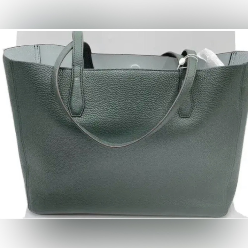 NWT TORY BURCH BLAKE TOTE IN JITNEY GREEN LEATHER SHOULDER BAG POUCH - Picture 5 of 9